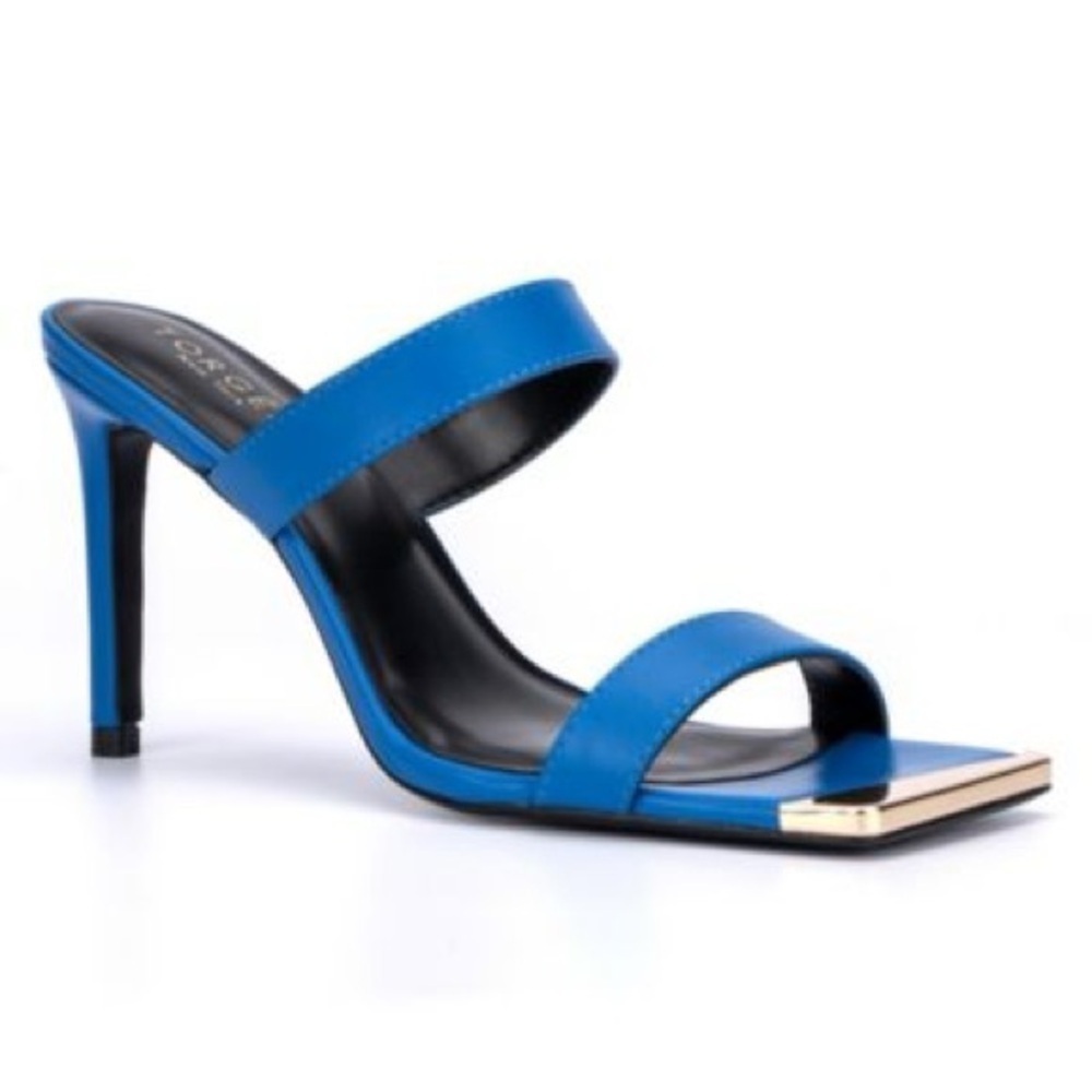 Torgeis - Antilles Bold Blue With Gold Tips Strap Sandal Open Toe Heels Size 7